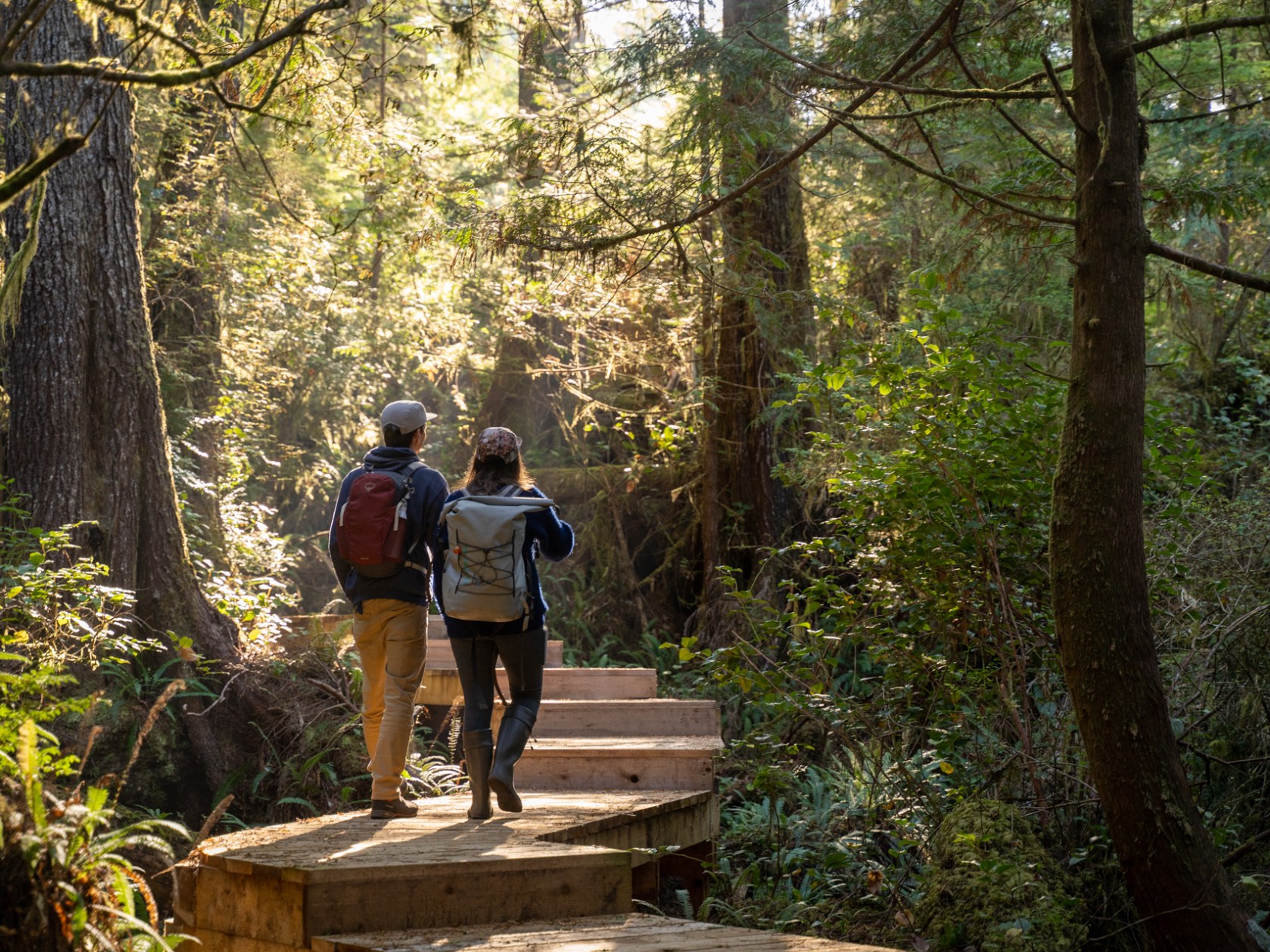 a man standing next to a tree in a forest