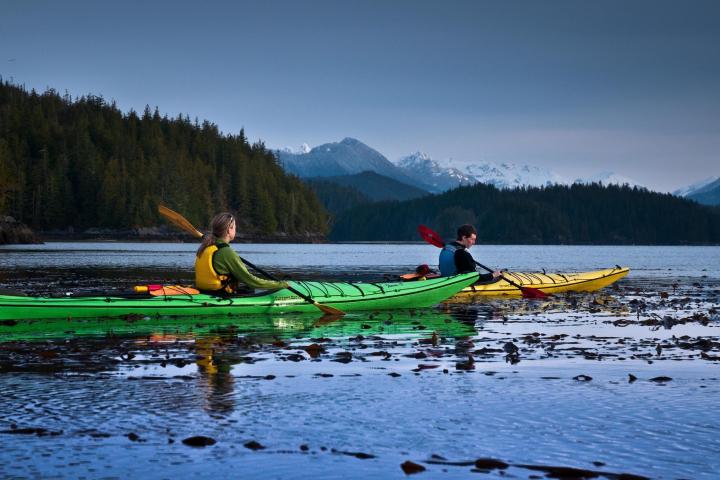 a group of people riding skis on a body of water
