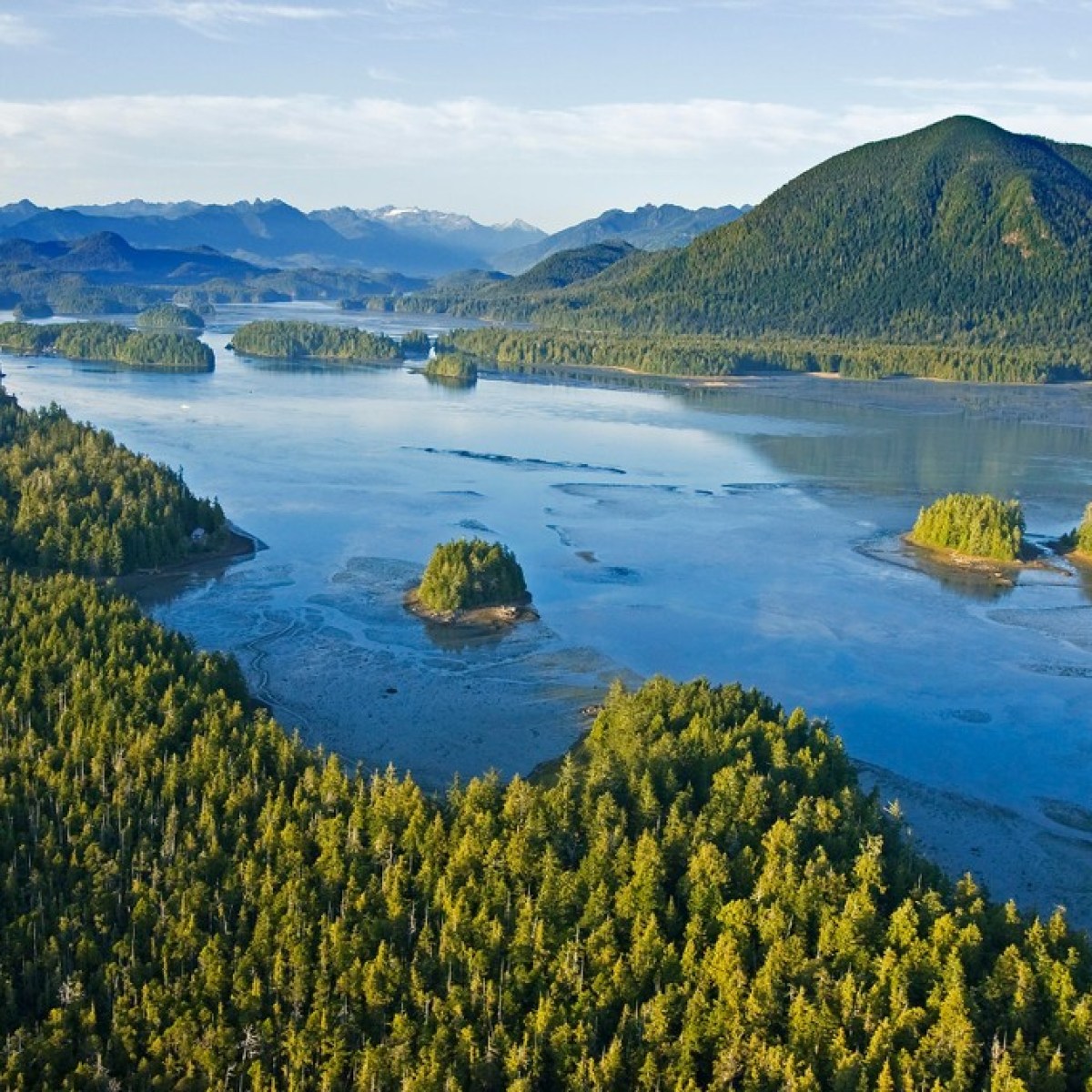 a body of water with a mountain in the background
