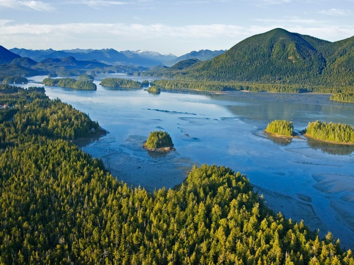 a body of water with a mountain in the background